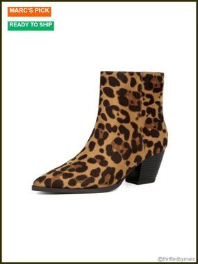 Women Pointed Toe Chunky Heel Ankle Boots Western Booties